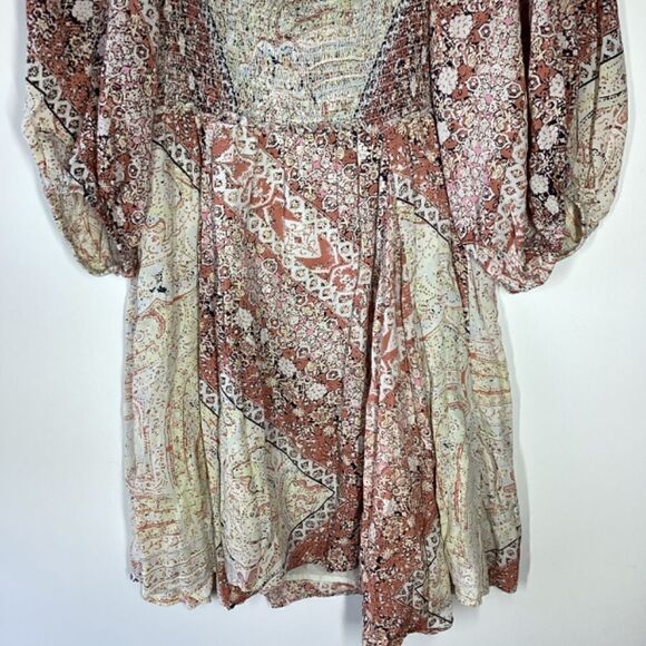 Free People Lovesick Lace Up Boho Smocked Mini Dress - Picture 10 of 15